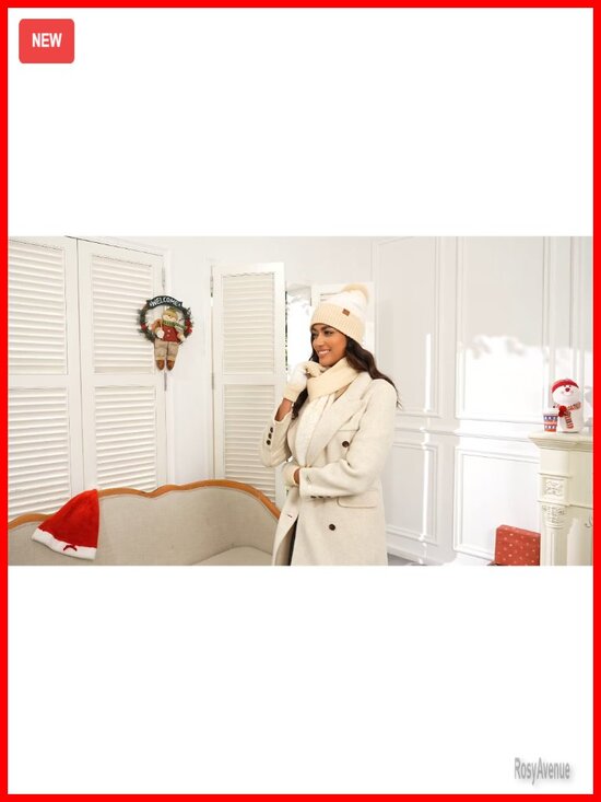 Winter Beanie Hat Touchscreen Gloves Long Scarf 3 Set Fleece Lined Knit Skull main image 5